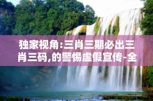 独家视角:三肖三期必出三肖三码,的警惕虚假宣传-全面释义